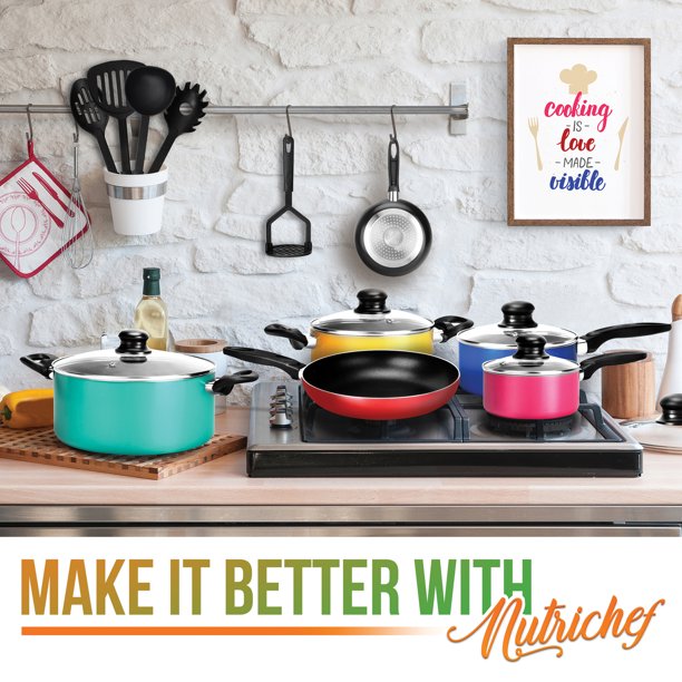 NutriChef 15 Piece Kitchenware Pots and Pans Non-Stick Cookware Set