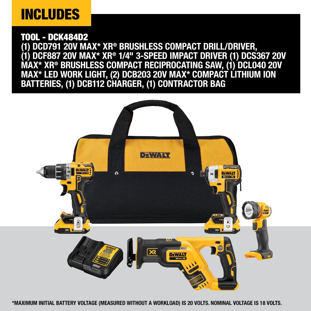 DEWALT 20V XR 4 Tool Combo Kit DCK484D2 from DEWALT