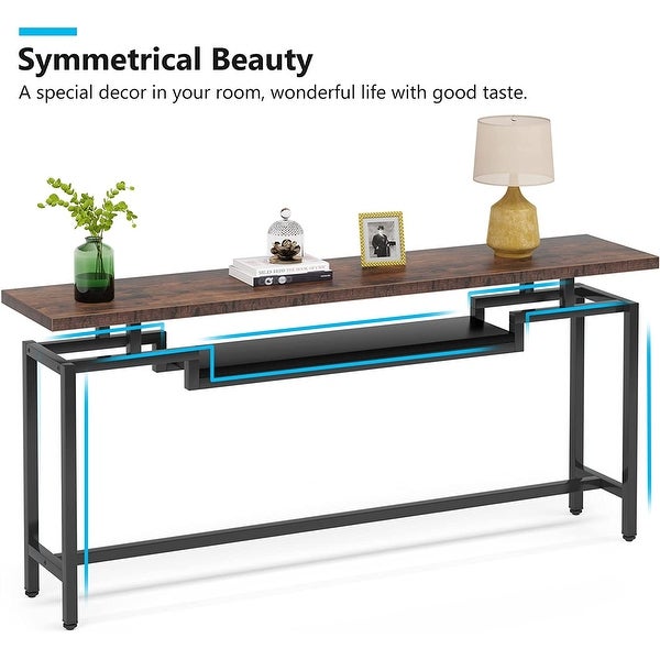 70.9 inch Console Table， Narrow Long Behind Sofa Table with 2 Ties for Entryway， Hallway， Living Room， Rustic Brown