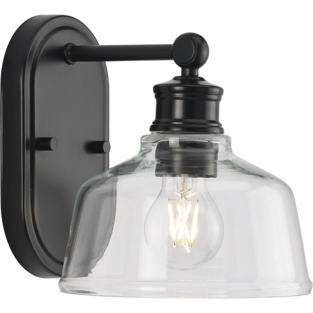 Progress Lighting Singleton 1 light Vanity Fixture Steel Matte Black Clear Glass Shade