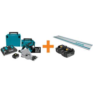 Makita 18V X2 LXT 6-12 in. Brushless Cordless Plunge Circular Saw 2 Batteries 5.0 Ah with Guide Rail XPS01PT1850B