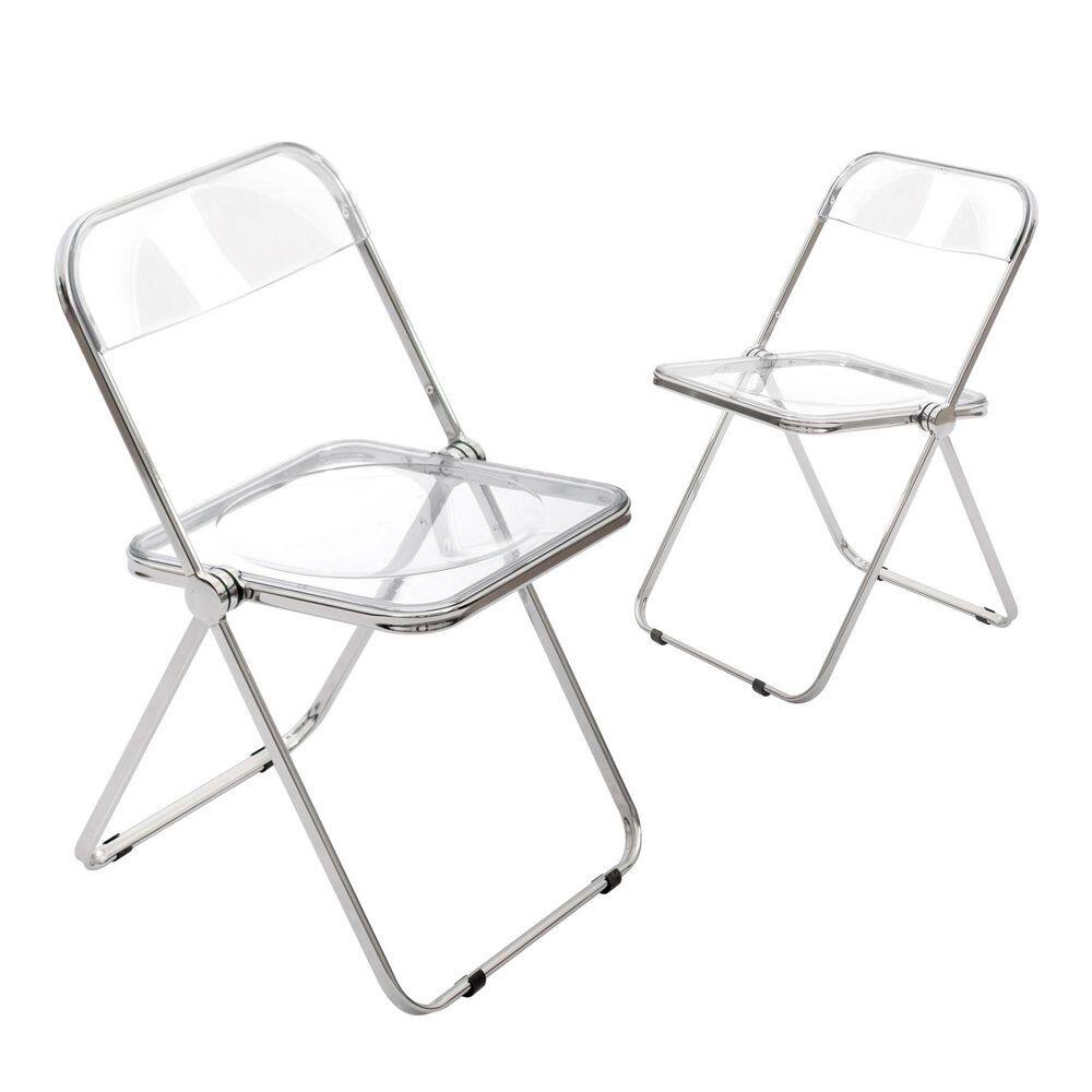 Modern Acrylic Stackable Plastic Folding Dining Room Armless Home Comfortable Event Chair Clear Set of 2 CL-191611