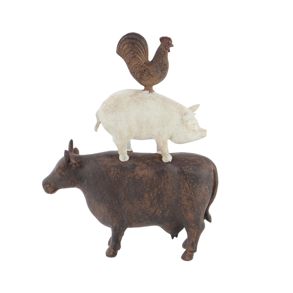 Brown or Chestnut Polystone Stacked Farm Animals Sculpture