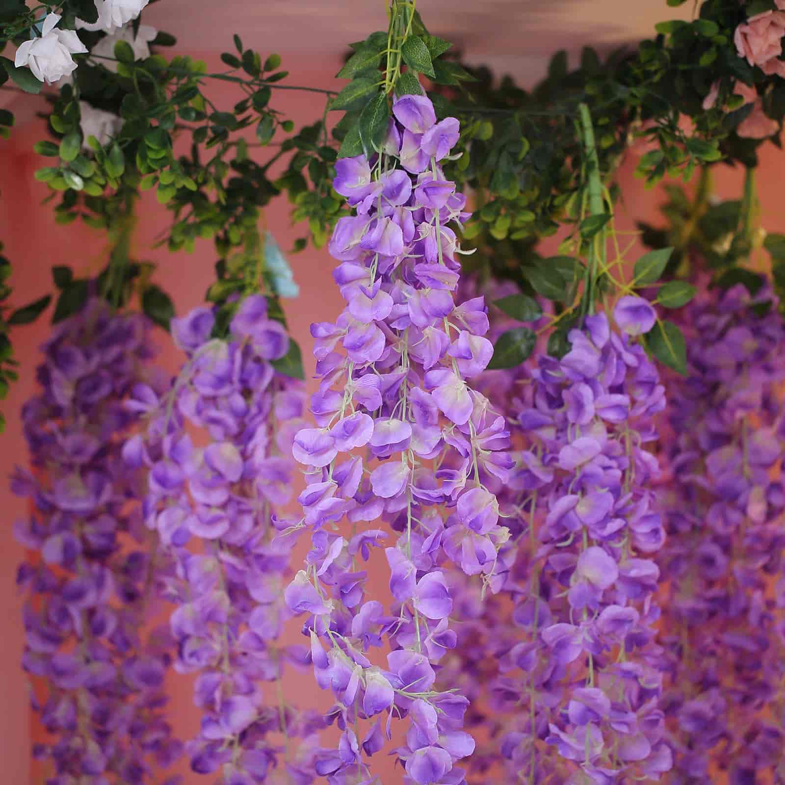 Lavender Lilac Artificial Silk Hanging Wisteria Flower Garland Vines - Elaborated 5 Full Strands in 1 Bush 42