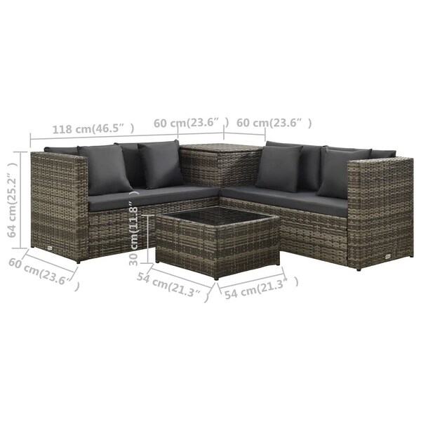 4 Piece Patio Lounge Set with Cushions Poly Rattan Gray - Overstock - 36363592