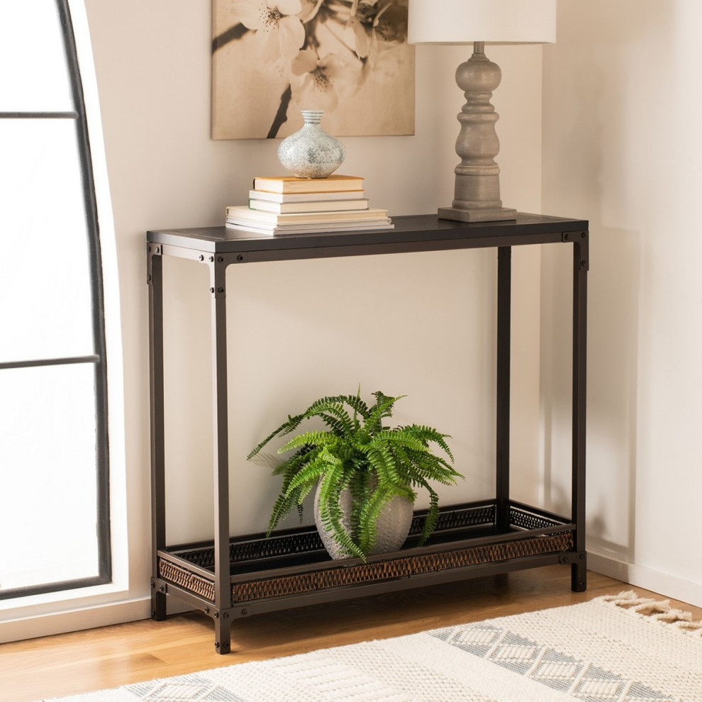 Niska Console With Storage Shelf  Black Top/Dark Walnut   Tropical   Console Tables   by Rustic Home Furniture Deco  Houzz