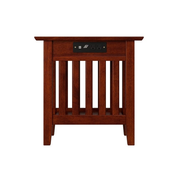 Mission Solid Wood Side Table with USB Charger Set of 2