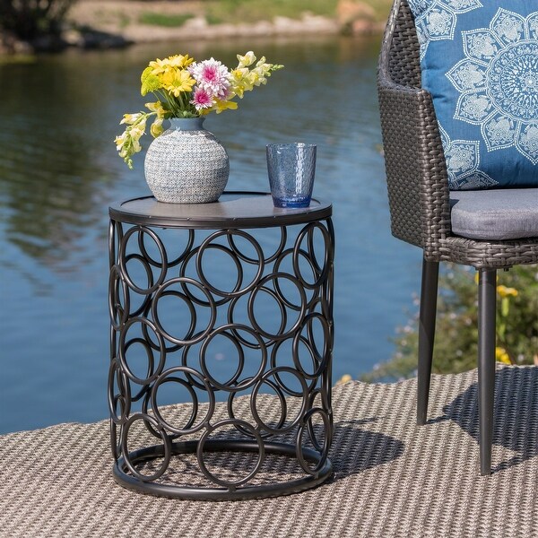 Leisure Zone Patio Metal Small Side Table with Tile table Top