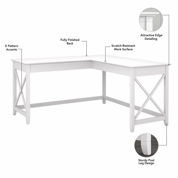 Bush Furniture Key West 60W L Shaped Desk in Pure White Oak