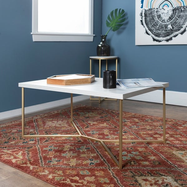 Diana Y-Leg Coffee Table， White Faux Marble/Gold