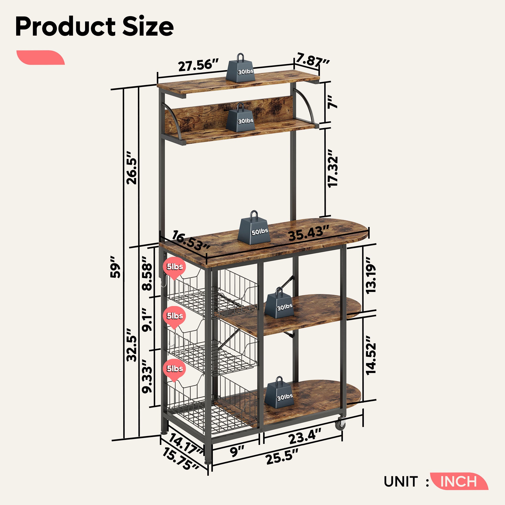 Bestier Multipurpose 4 Tier Kitchen Storage Baker's Rack/Coffee Station (Used)