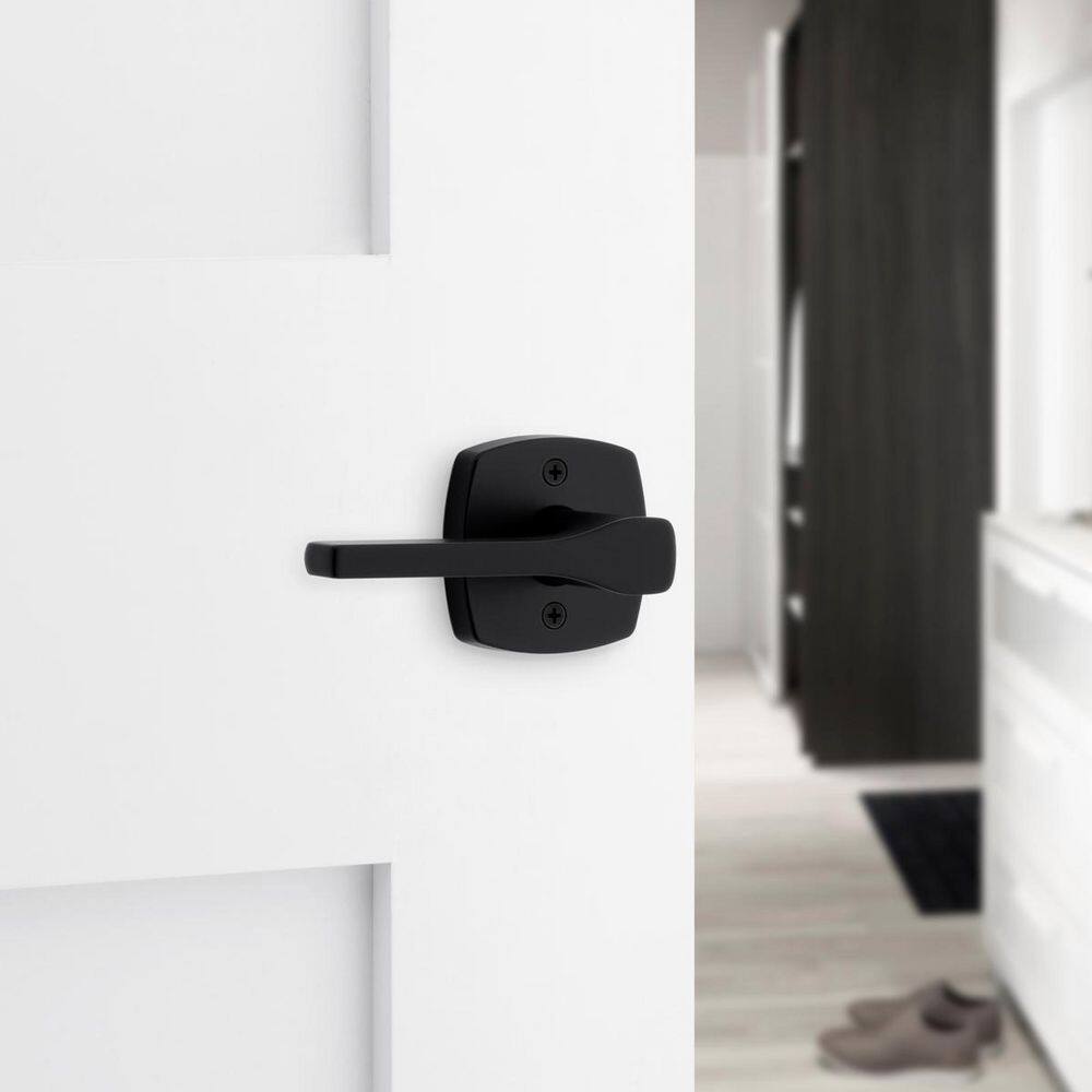 Kwikset Tripoli Matte Black Privacy BedBath Door Lever with Soft Modern Rose 730TPLMDT5146AL