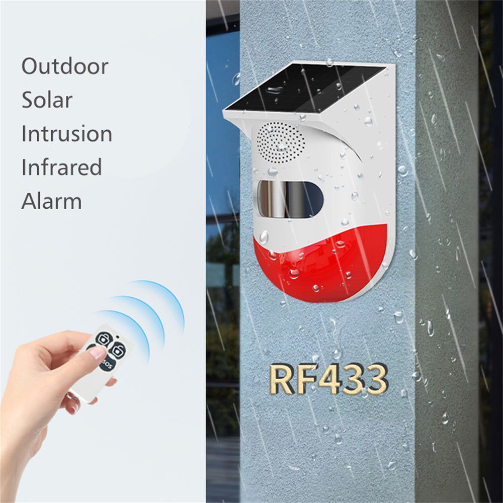 Paddsun 2 PACK Solar Strobe Alarm Light with Motion Sensor Siren Outdoor and IP67 Waterproof Remote Controller 120db Sound Security Siren Light