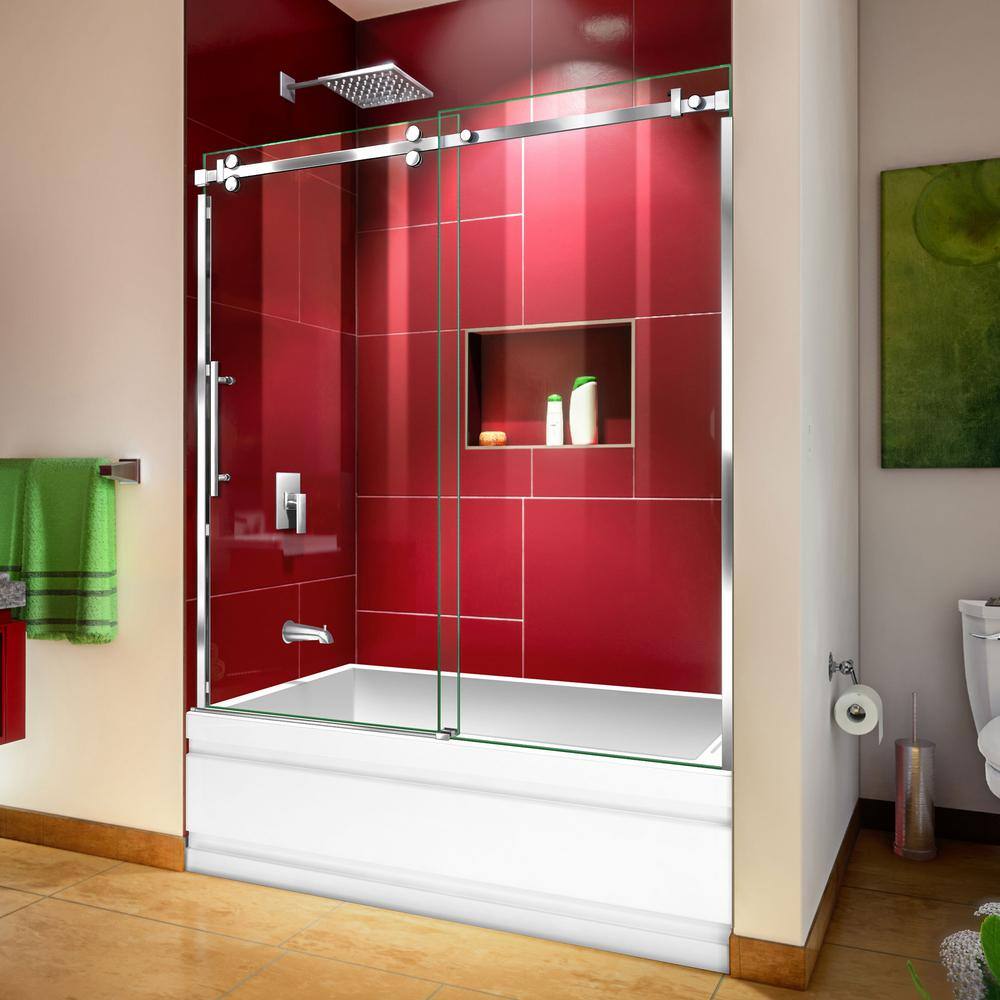 DreamLine Enigma Sky 56 to 60 in. W x 62 in. H Frameless Sliding Tub Door in Polished Stainless Steel SHDR-6560620-08