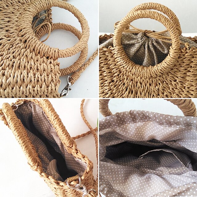 Women's Handbag Crossbody Bag Straw Bag Straw Holiday Beach Large Capacity Breathable Solid Color Folk off white khaki