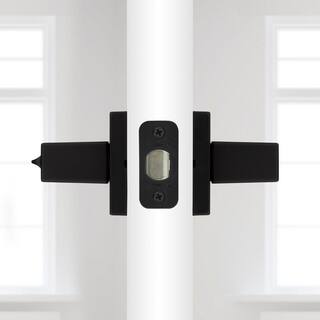 Kwikset Singapore Square Matte Black Keyed Entry Door Handle with Microban Featuring SmartKey Security 740SAL514SQTSMT