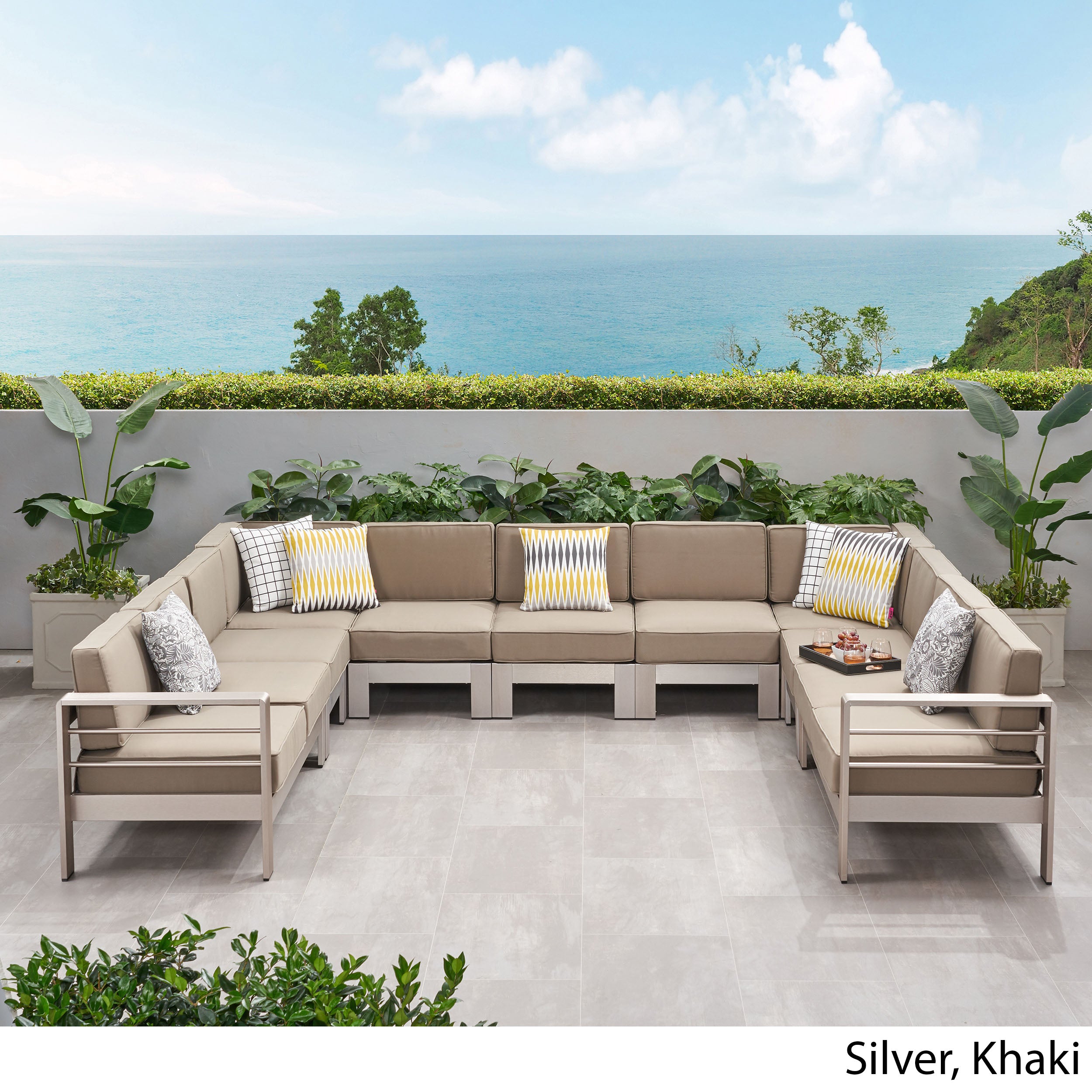 Melissa Outdoor 11 Seater Aluminum U-Shaped Sofa Sectional