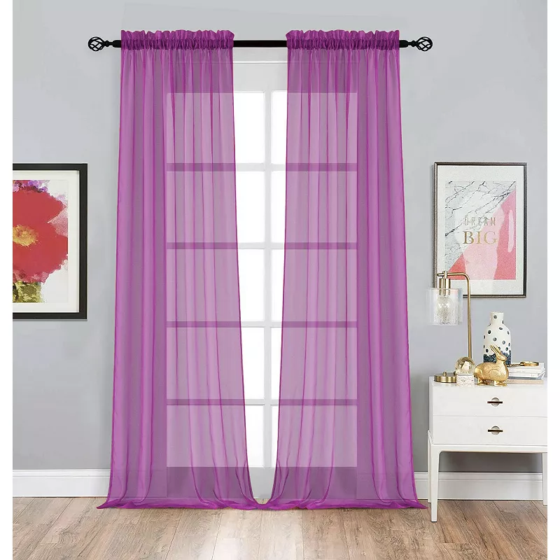 Kate Aurora 2 Pack Basic Home Rod Pocket Sheer Voile Window Curtains