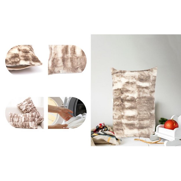 Cheer Collection Luxuriously Soft Faux Fur Throw Pillow With Inserts Set Of 2 Marble Brown