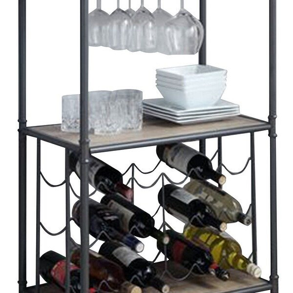 Wine Bottle Rack with 2 Tier Shelves and Metal Frame - Gray - 26 L X 15 W X 45 H Inches