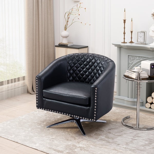 Swivel Barrel chair living room chair with nailheads and Metal base