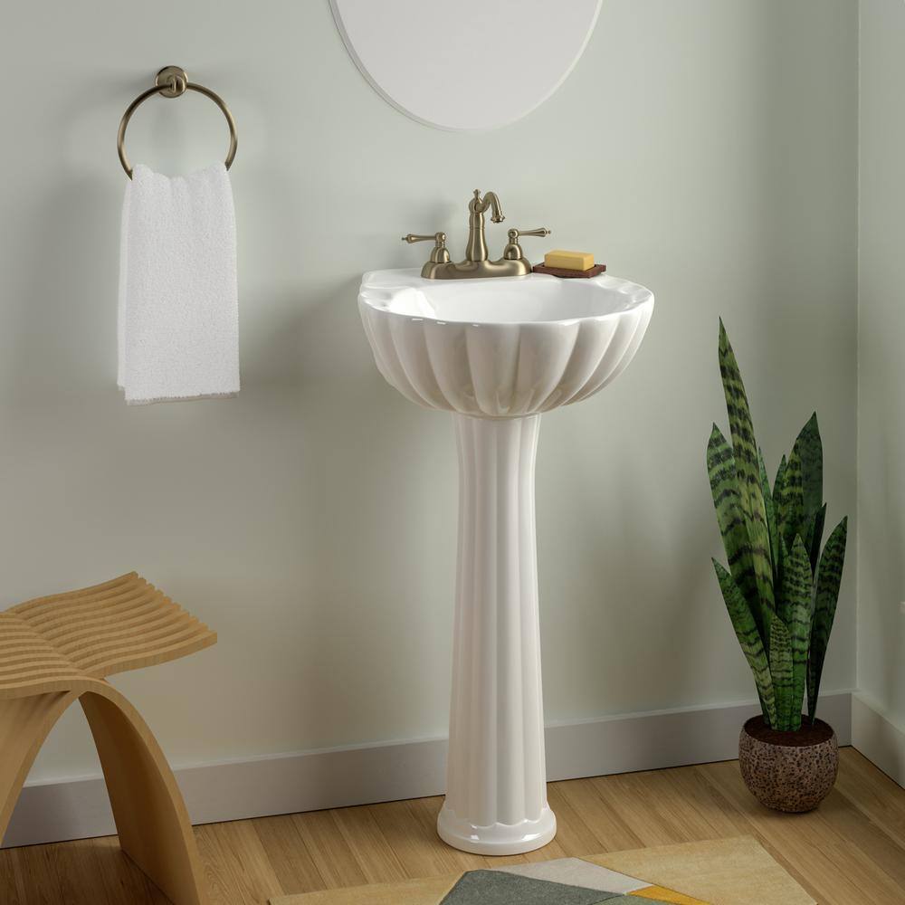 Pegasus Bali 19 in. Pedestal Combo Bathroom Sink for 8 in. Widespread in White 3-588WH