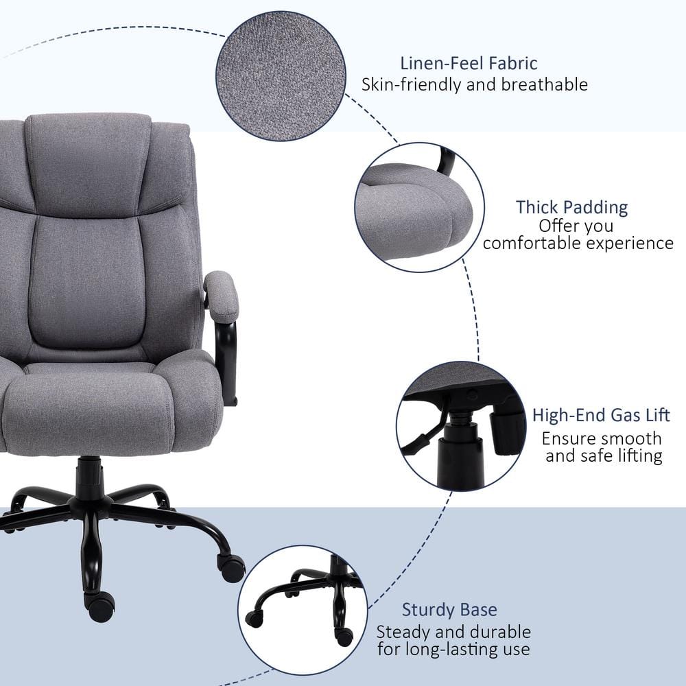 Vinsetto Light Grey, Big and Tall Executive Office Chair High Back Computer Desk Chair Ergonomic Swivel Chair with Linen Fabric 921-471LG