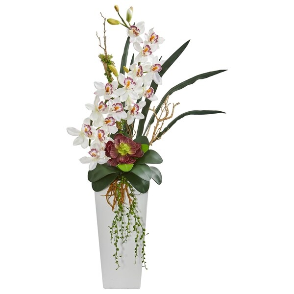 3' Cymbidium Orchid and Succulent Artificial Arrangement