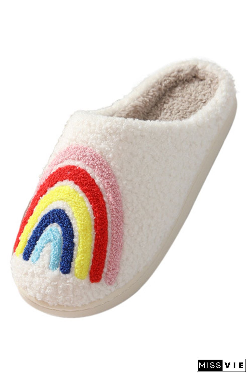 Rainbow Knit Fluffy Slippers