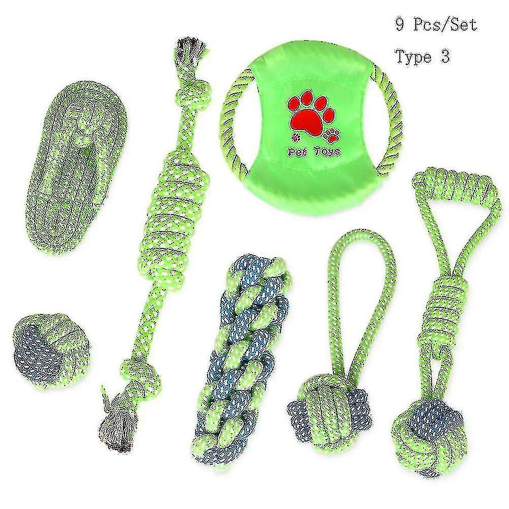 9 Pcs/set Pet Dog Toys Cotton Ball Puppy Chew Molar Toy Teeth Clean Green Rope Durable Braided Ro