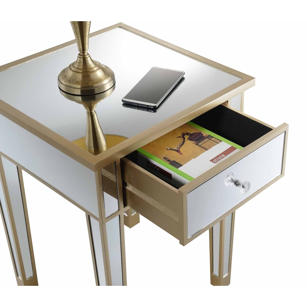 Convenience Concepts Gold Coast Mirrored 1 Drawer End Table