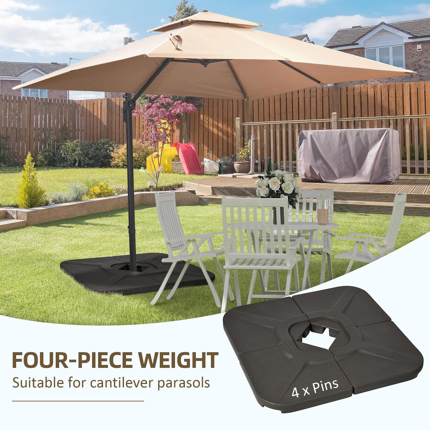 Outsunny 4pcs 175lb Patio Umbrella Base Weights for Offset Umbrella， Brown