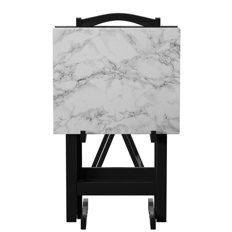 Meisel White Faux Marble Tray Table Set