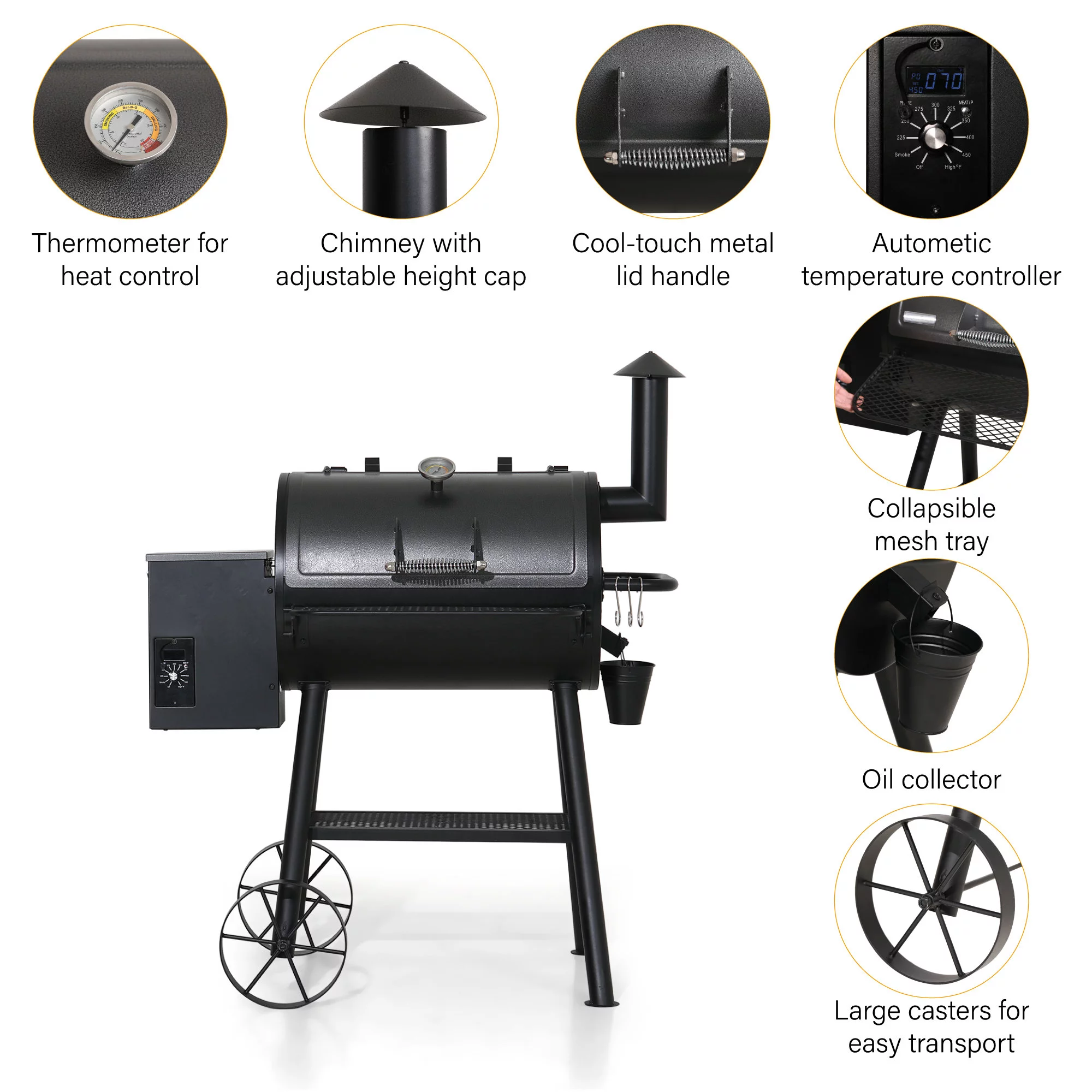 Sophia and William 8 in 1 Portable Wood Pellet Grill and Smoker with Protected Cover