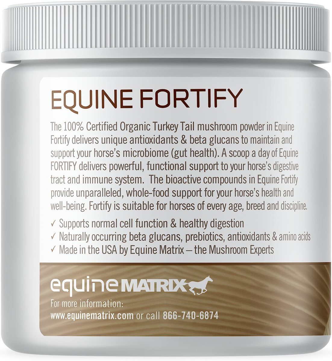 Equine Matrix Fortify Organic Mushroom Powder Horse Supplement， 300-gram tub