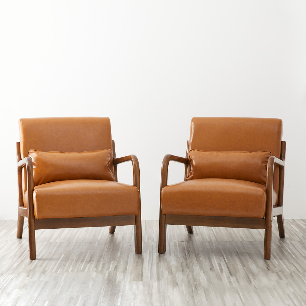 Mid Century Modern Leatherette Accent Armchair  Set of 2   Midcentury   Armchairs And Accent Chairs   by Glitzhome  Houzz