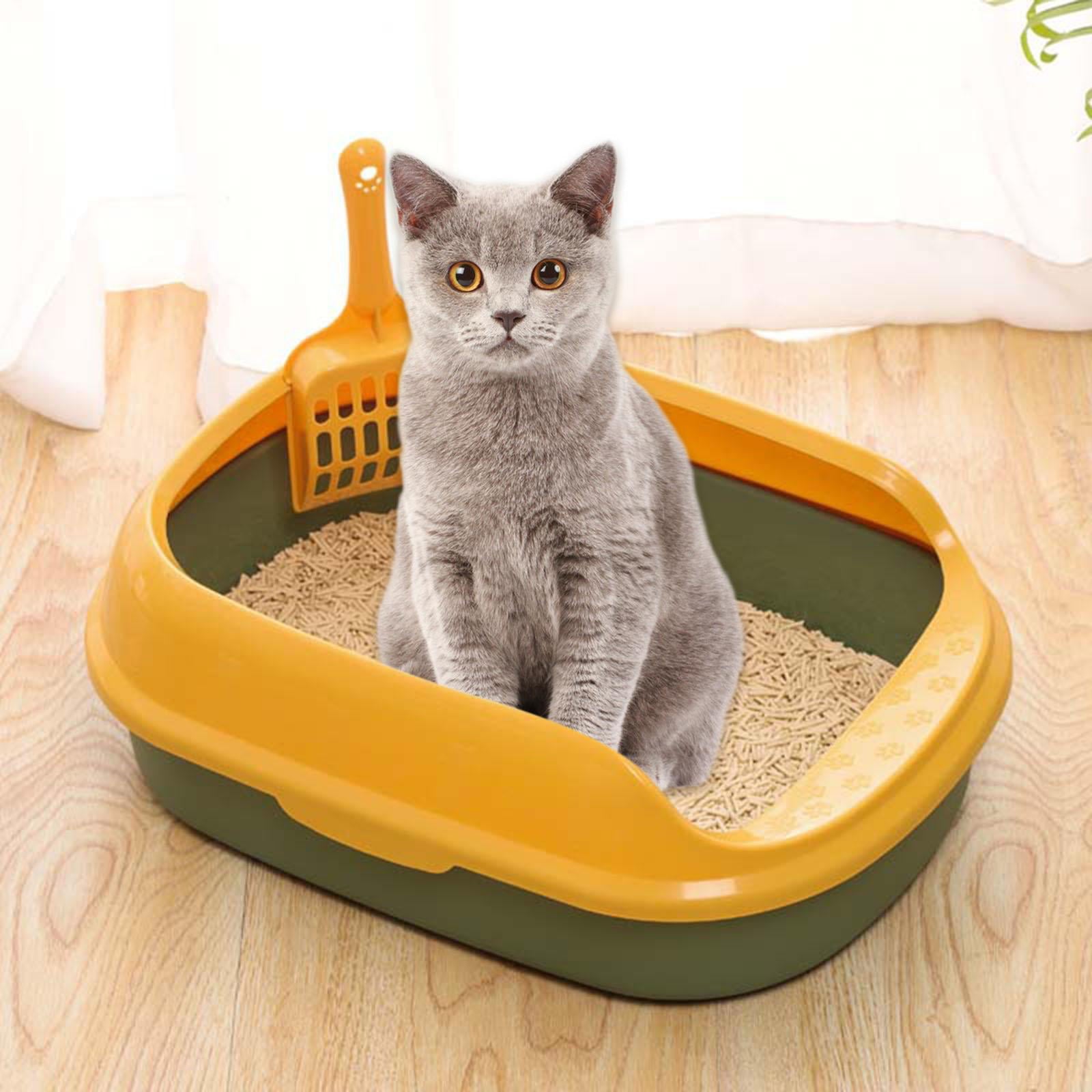 Cat Litter Box Pet Semi-Closed Pet Litter Tray to Clean  Pet Litter Tray for Kitty， Small Animals Toilet Sand Box Container Bedpan - Green