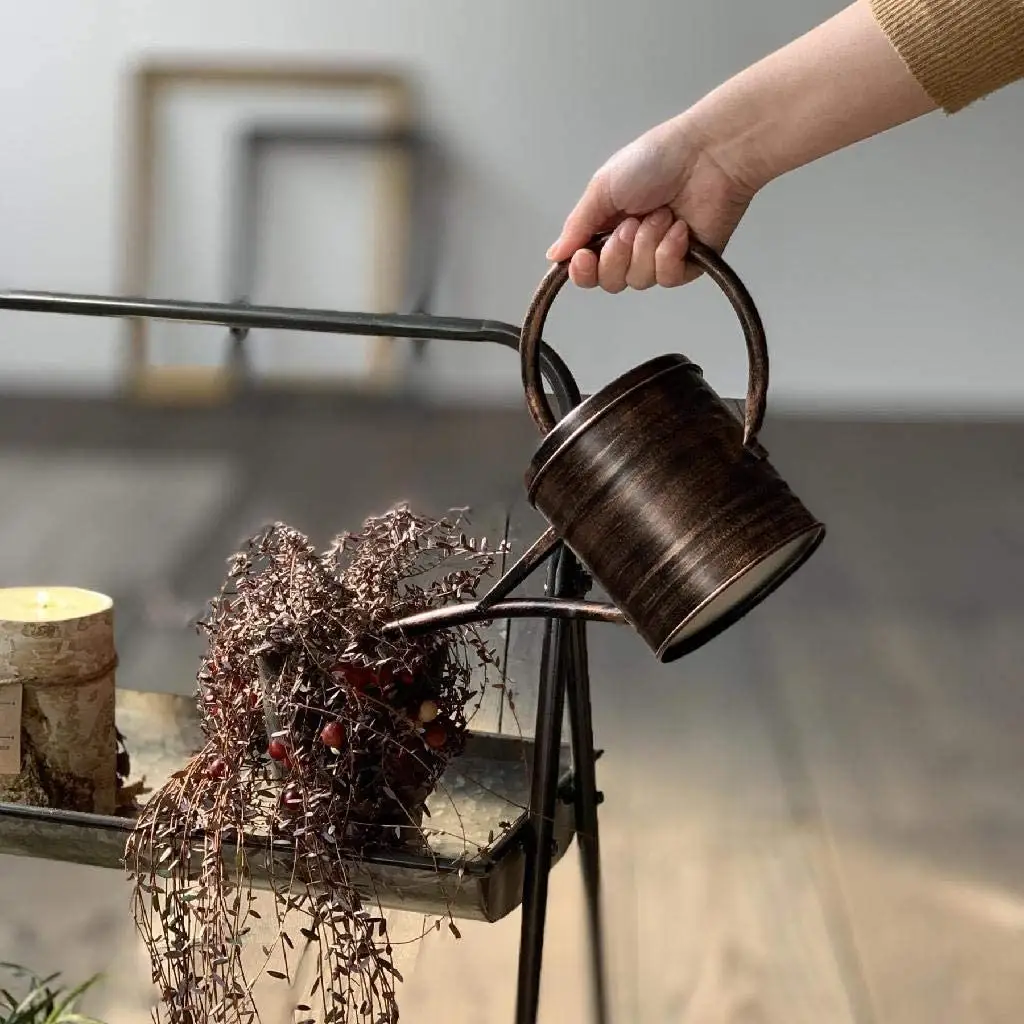 Metal Stainless Steel Water Can Classical Metal Watering Can   1.2L Tinplate   Brush Black Copper handmade By Adiba Home Decor