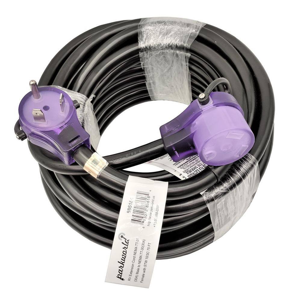 parkworld 75 ft. 103 30 Amp 125-Volt NEMA TT-30 RV Extension Cord with Handle (NEMA TT-30P to TT-30R) 886184A