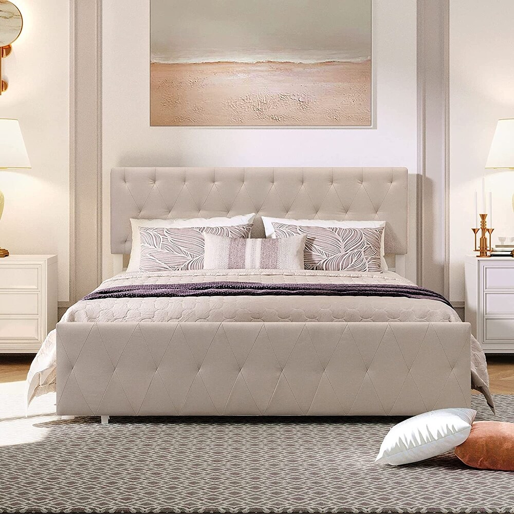 Modern Upholstered Storage Platform Bed with Big Drawer