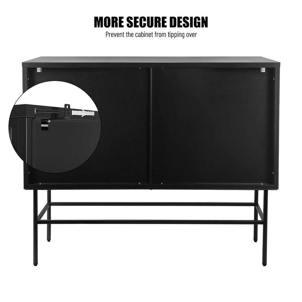 43 inch wide Industrial Metal Sideboard Storage Cabinet Buffet Cabinet with Double Mesh Doors and Open Shelf for living room