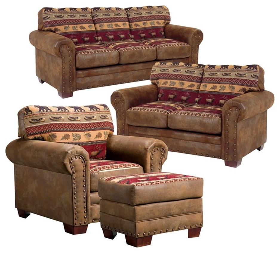 American Furniture Classics Sierra Lodge 4 piece Microfiber Sofa Set in Brown   Rustic   Living Room Furniture Sets   by Homesquare  Houzz