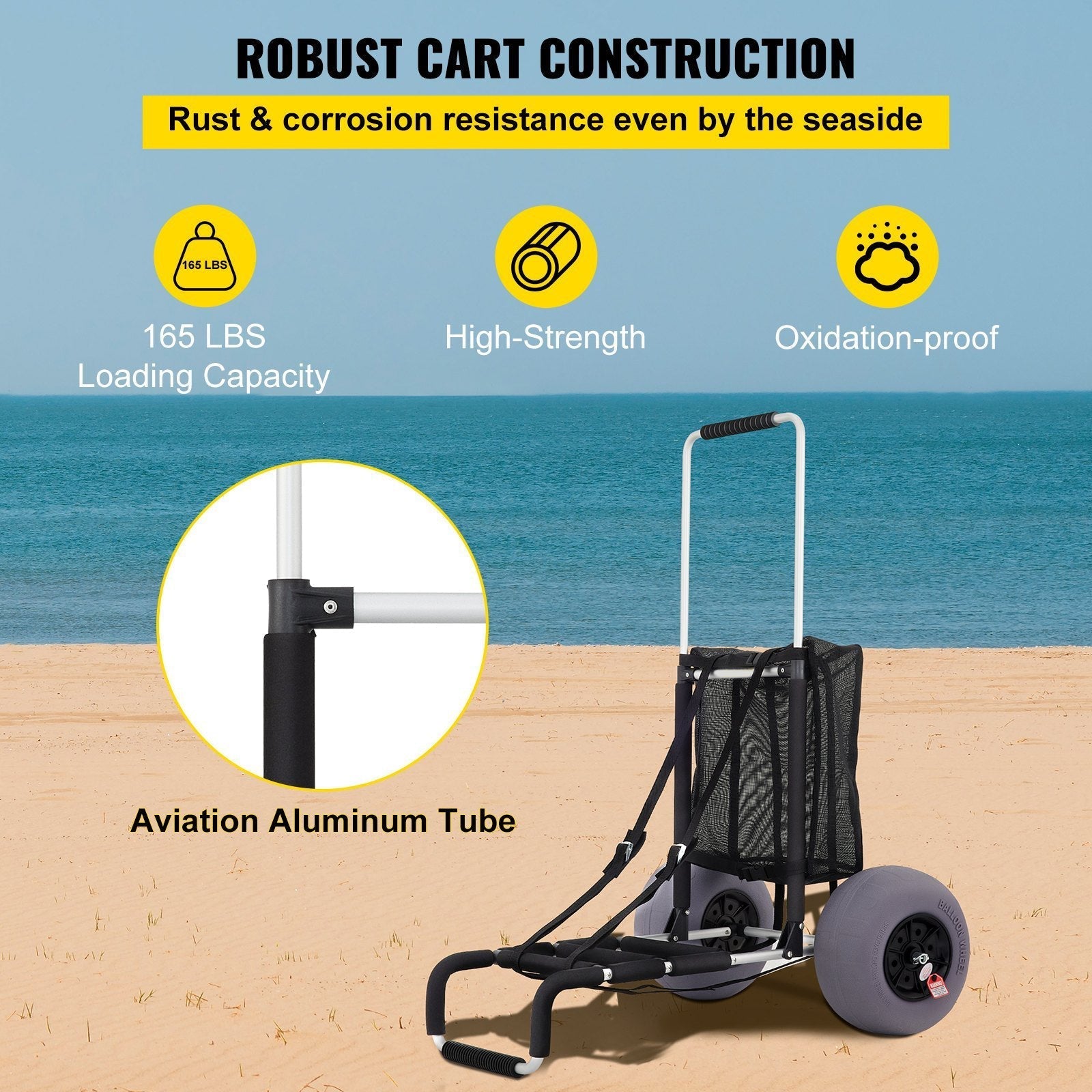 Best 165LBS Folding Beach Cargo Deck Cart W/ All-Terrain Balloon Tires