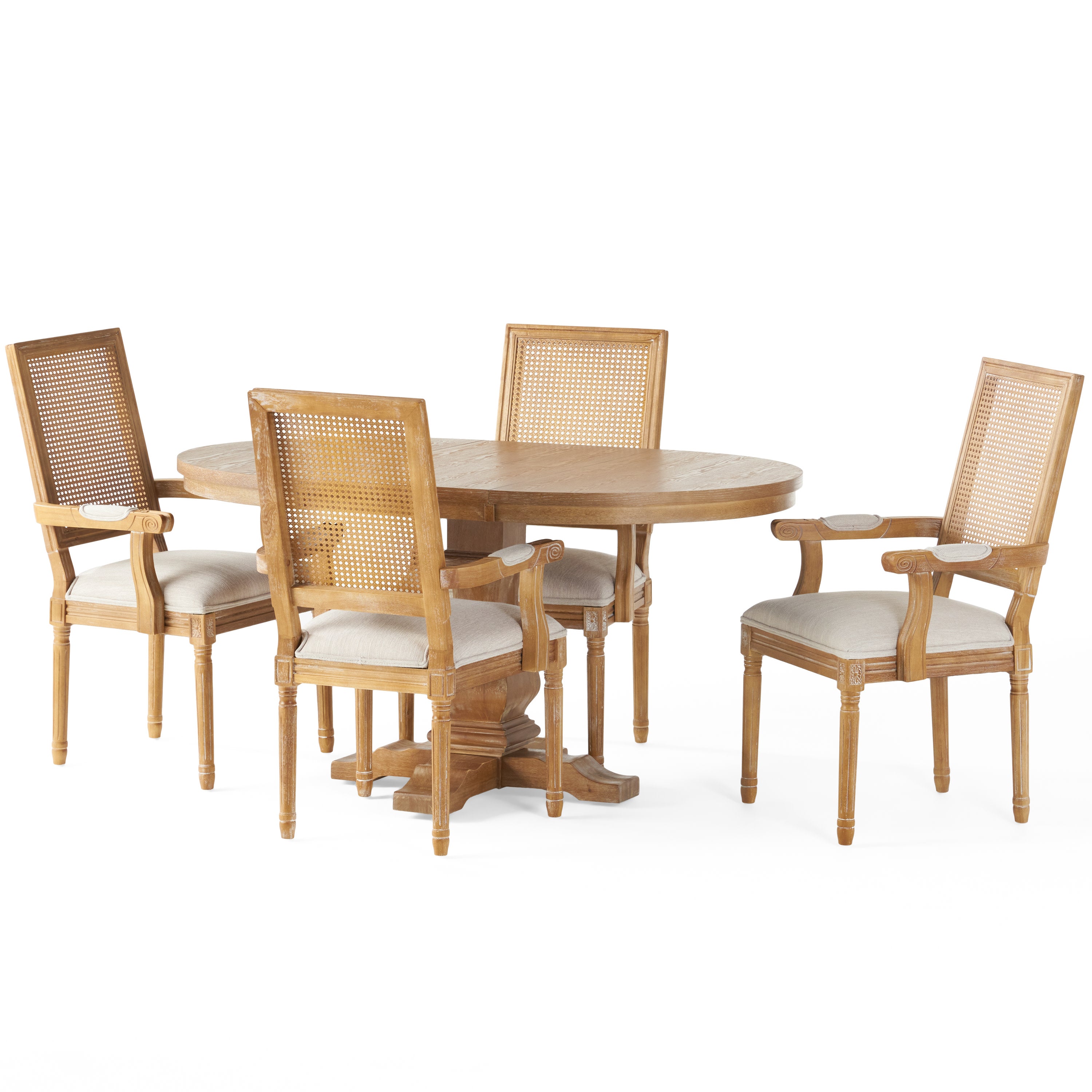 Zentner French Country Fabric Upholstered Wood and Cane 5 Piece Expandable Dining Set