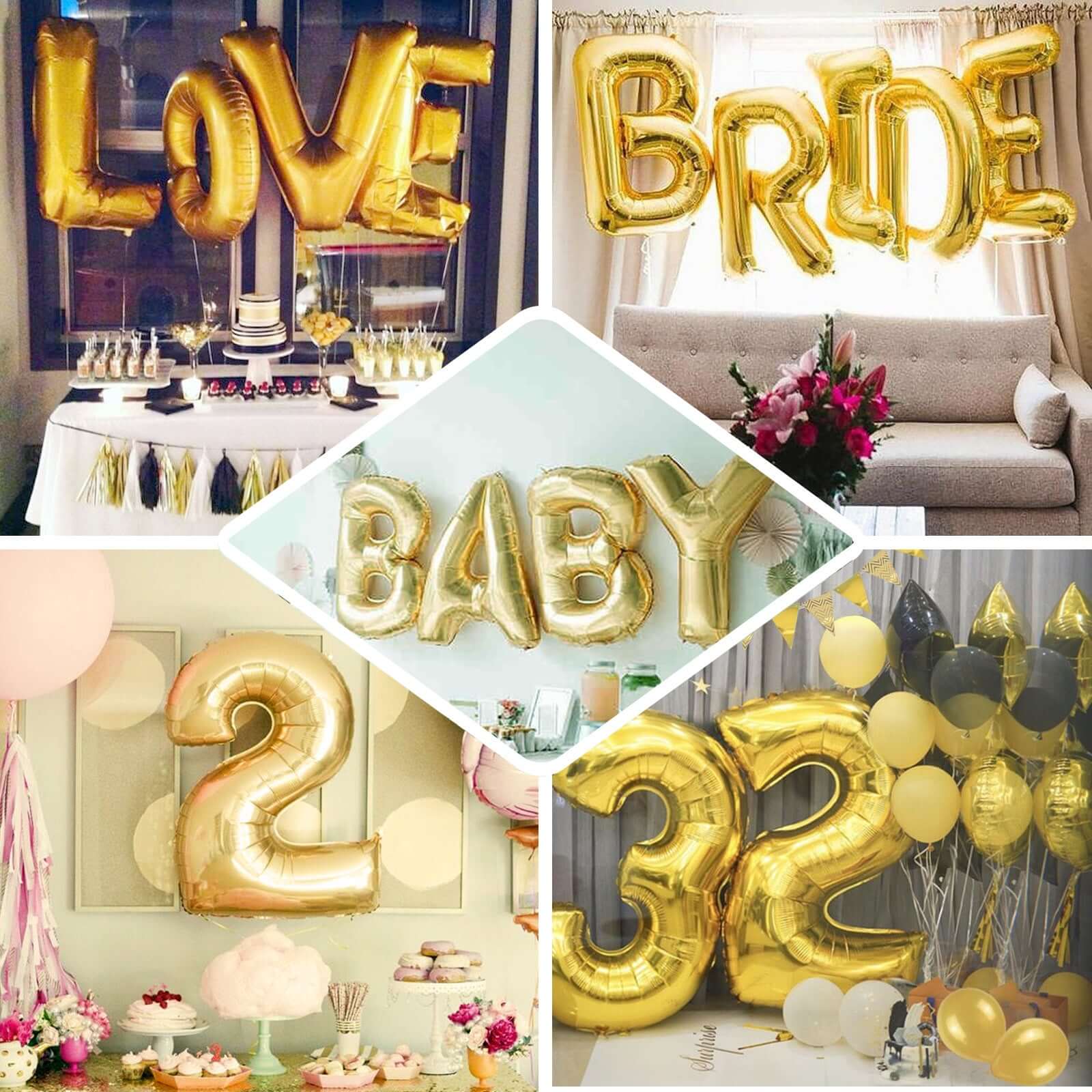 Shiny Metallic Gold Mylar Foil Helium/Air Number and Letter Balloons 40