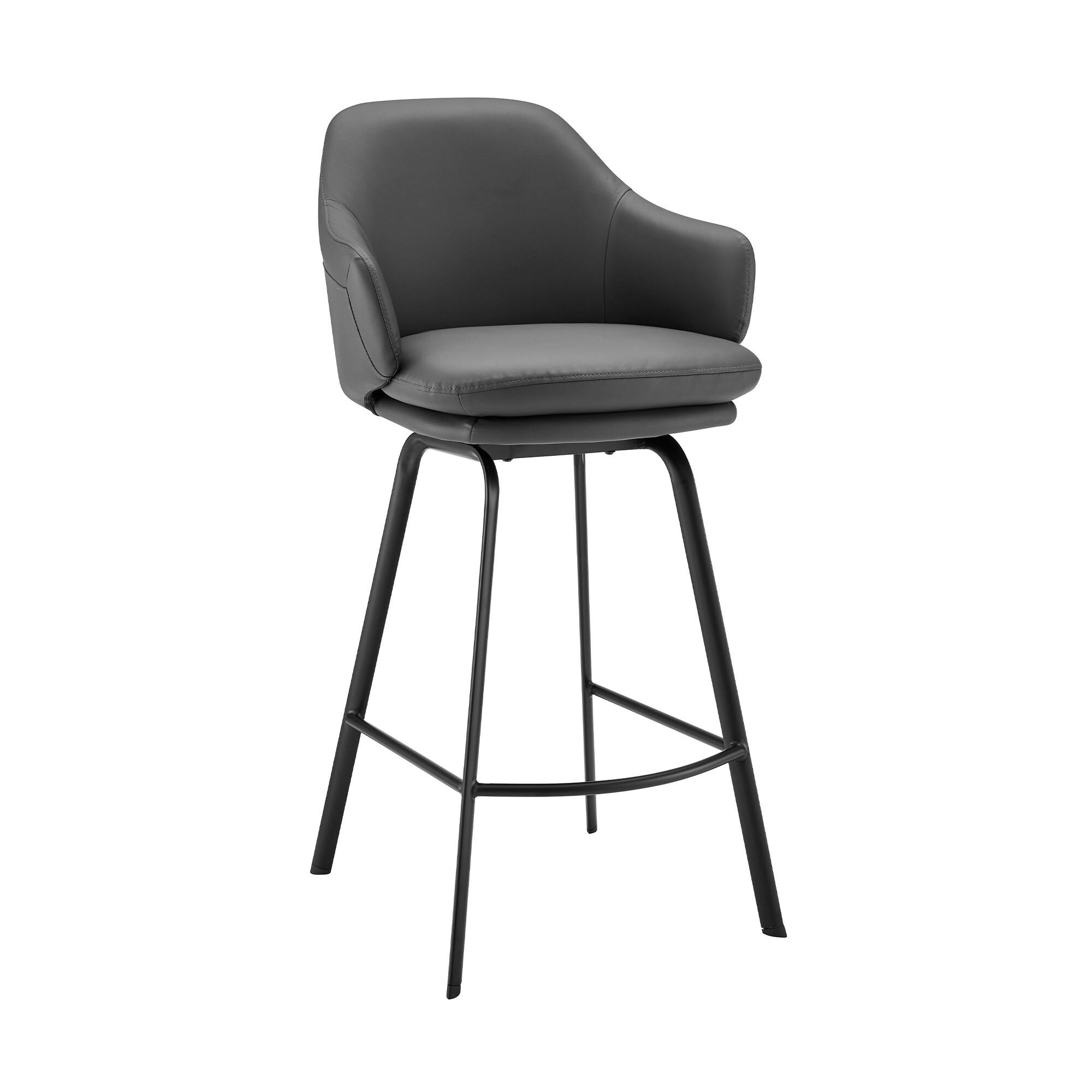 26 Inch Metal and Faux Leather Swivel Counter Stool， Black and Gray