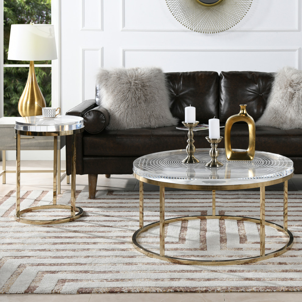 Dendros Live Edge Mimic Round Side Table  Gold  ampAcrylic   Contemporary   Side Tables And End Tables   by Jennifer Taylor Home  Houzz