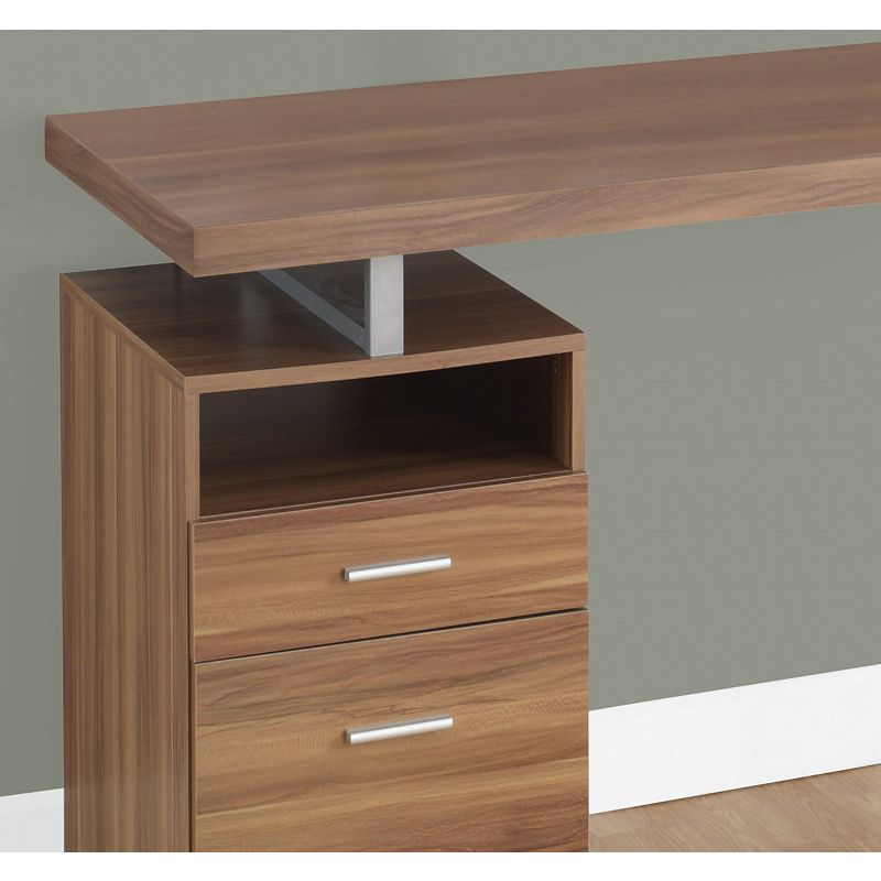 60 Walnut Brown and Silver Rectangular Computer Desk with Storage Drawer