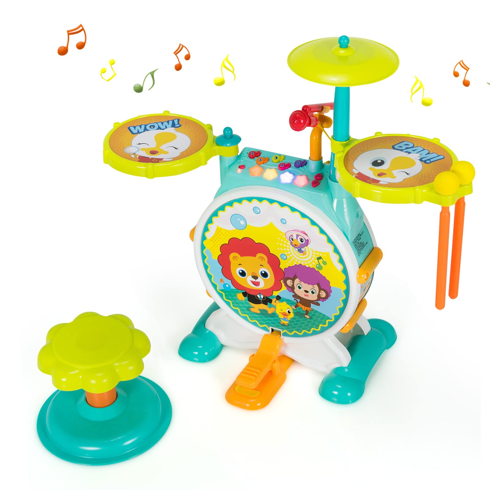 Kids Drum Set, Electric Musical Instruments Toy with Working Microphone