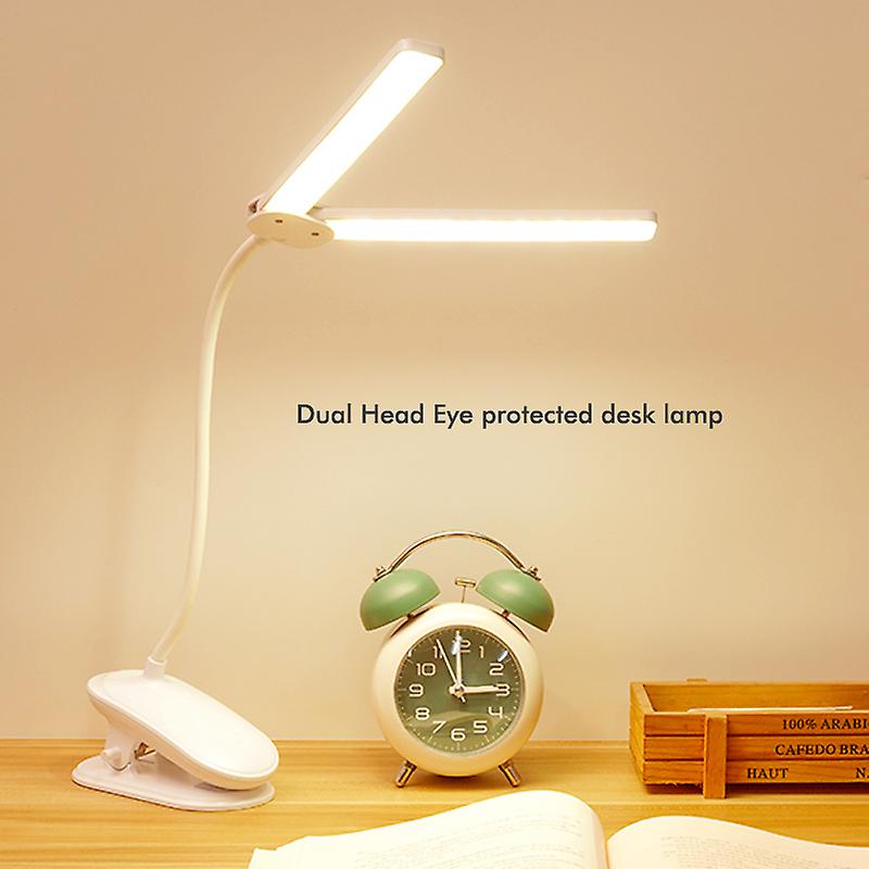 Led Clamp Double Head Desk Lamp Flexible Gooseneck Touch Dimming Table Lamp Usb Clip On Lamp For Office And Computer